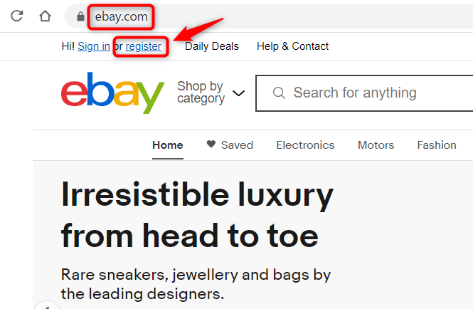 eBayアカウント登録メニュー